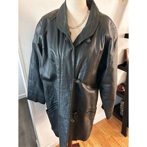 Women's Vintage Rallee trenchcoat Black Leather Trim Coat Size S
